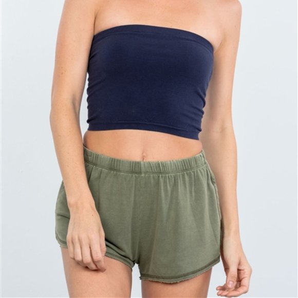 Unwind Cozy Raw Hem Olive Mini Shorts - Picture 5 of 5